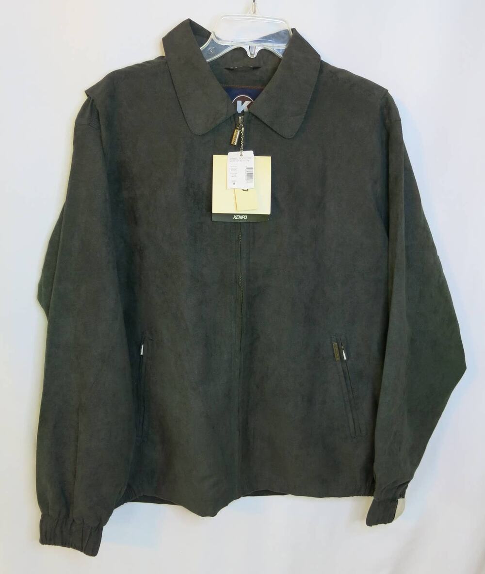 VINTAGE *NWT* KENPO Faux Suede Jacket Size M Men Lined Zipper Green 90s Y2K